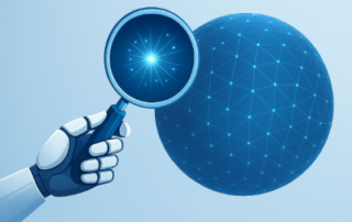 Een robothand met een vergrootglas